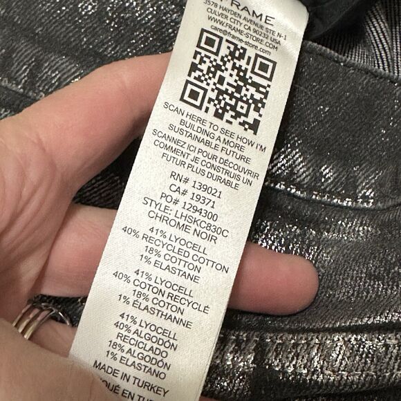 FRAME Le High Skinny Crop Pants 24 Chrome Noir Skinny Party Lyocell Club FLAW? - Picture 7 of 10